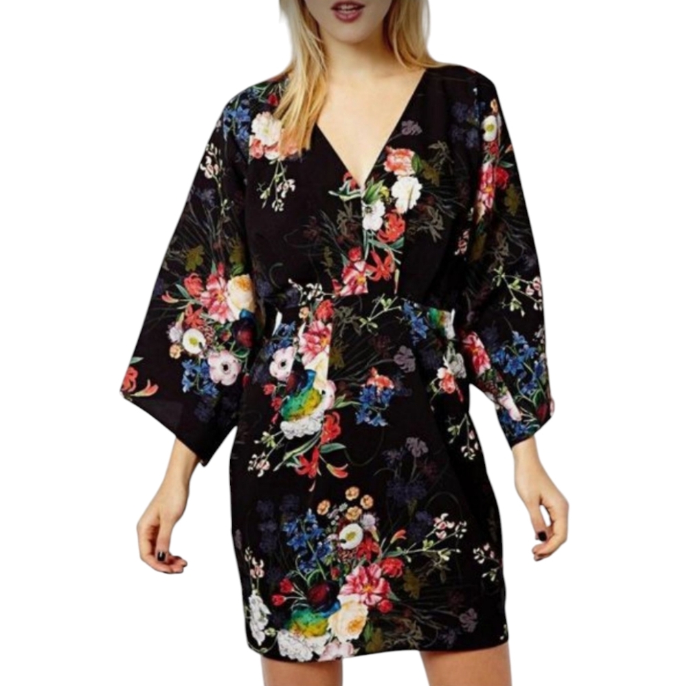ASOS Floral Print Kimono Dress Sz: 12 - Picture 3 of 16